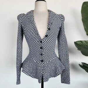 Betsey Johnson Peplum Checkered long Sleeves Top/Blazer with shoulder pads.